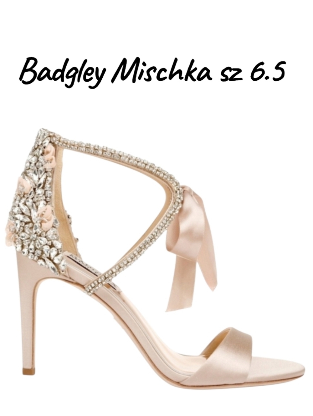 Badgley Mischka Bonita Bejeweled Satin Wedding Stiletto Sandals Sz 6.5